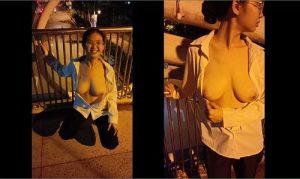 Công khai show vú trên cầu